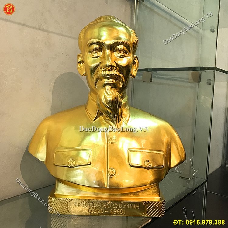 Tượng Đồng Bác Hồ Dát Vàng Cao 50cm