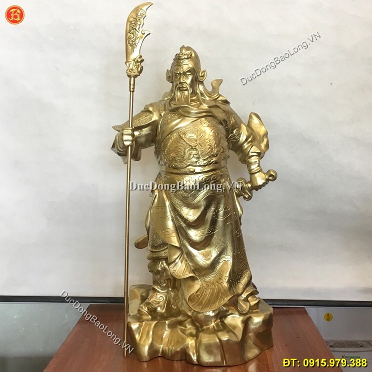 Tượng Đồng Quan Công Đứng Chống Đao 69cm