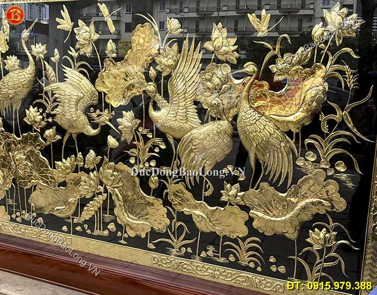 Tranh Đồng Sen Hạc Đẹp Nhất Dài 2m62