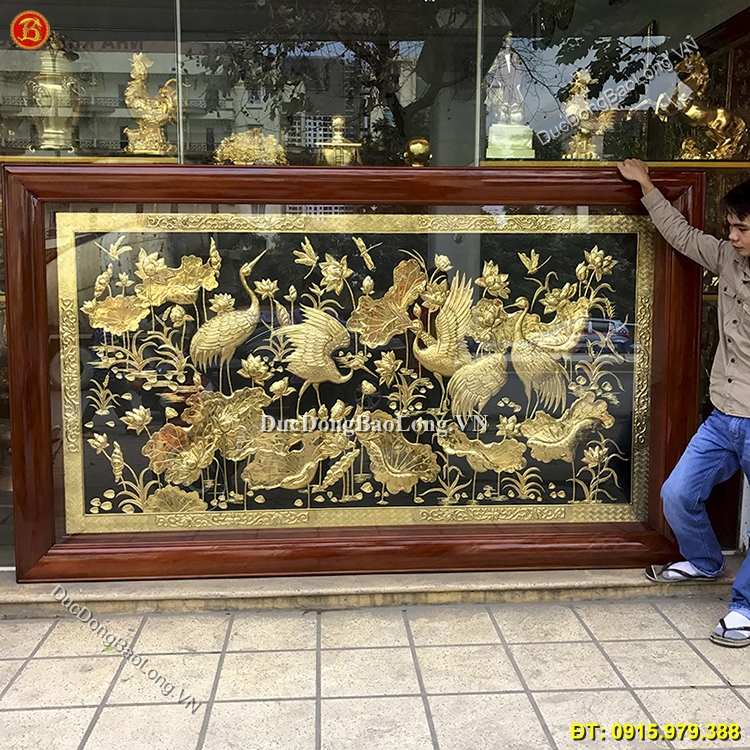 Tranh Đồng Sen Hạc Đẹp Nhất Dài 2m62