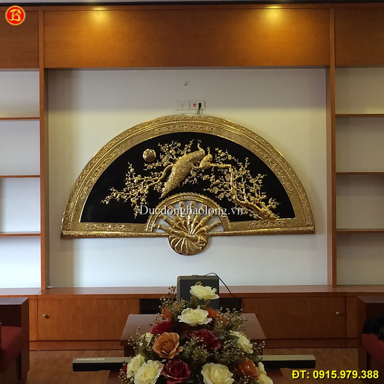 Tranh Quạt Công Mai Mạ Vàng 24k Dài 2m15