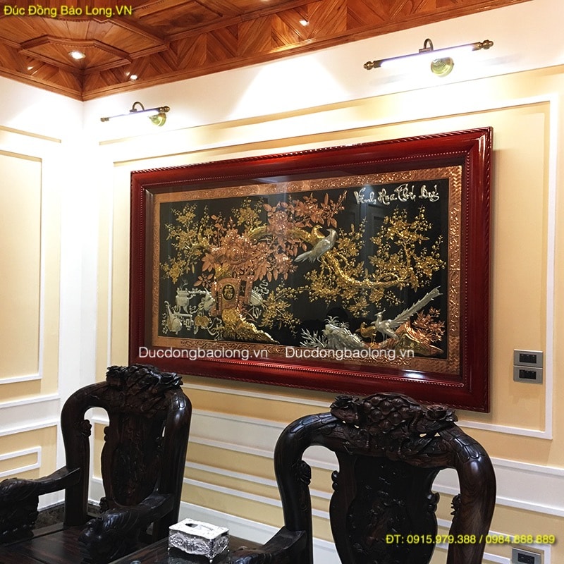 Tranh Vinh Hoa Phú Quý mạ vàng dát bạc dài 2m31