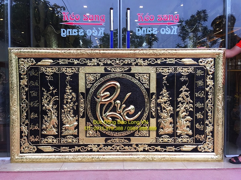Tranh tứ quý chữ Phúc bằng đồng dài 2m17