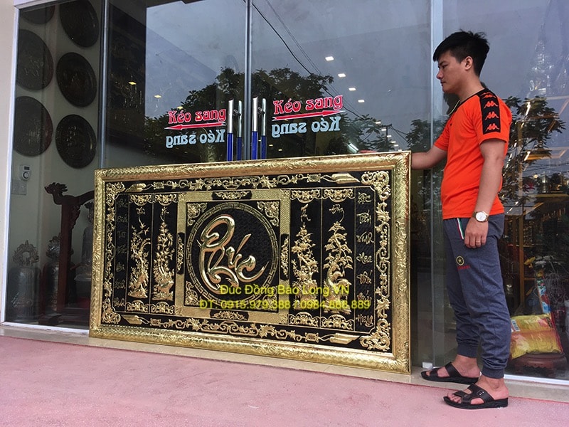 Tranh tứ quý chữ Phúc bằng đồng dài 2m17