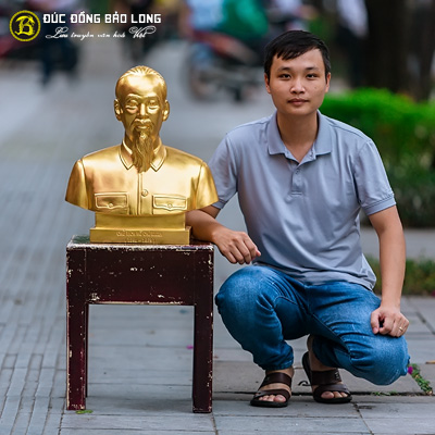 Tượng Bác Hồ Bằng Đồng Cao 50cm Dát Vàng 9999