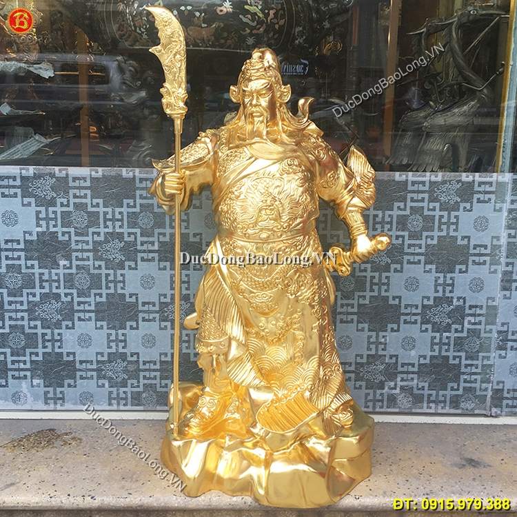 Tượng Đồng Quan Công Dát Vàng Cao 69cm