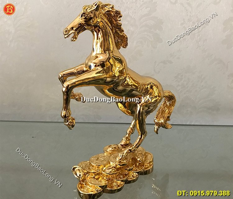 Tượng Ngựa Bằng Đồng Mạ Vàng 24k Cao 17cm