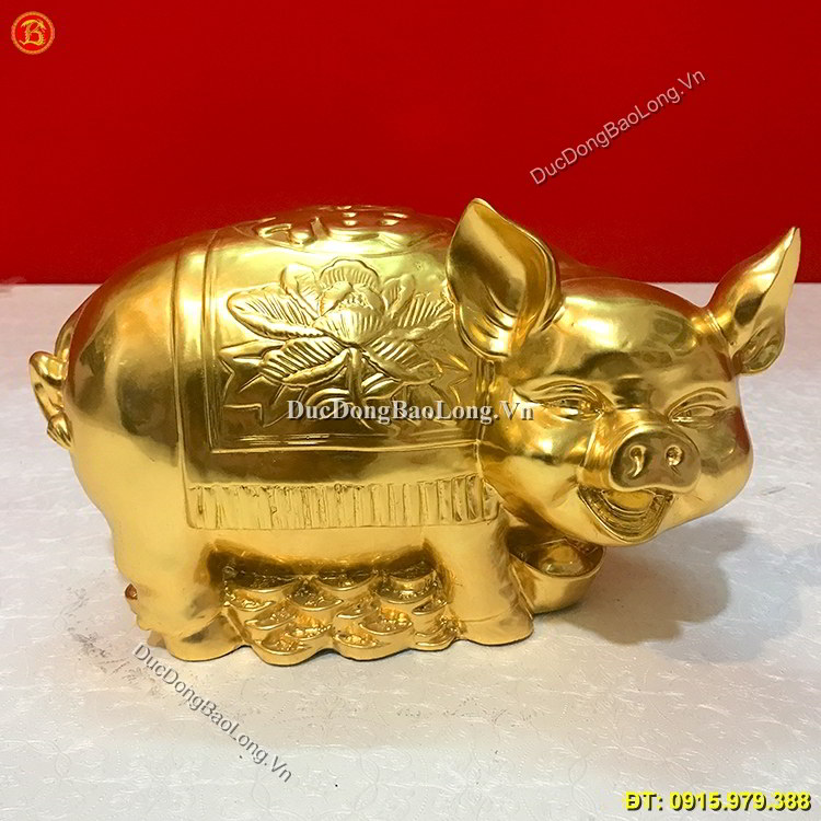 Tượng Lợn Bằng Đồng Dát Vàng 9999 Dài 25cm
