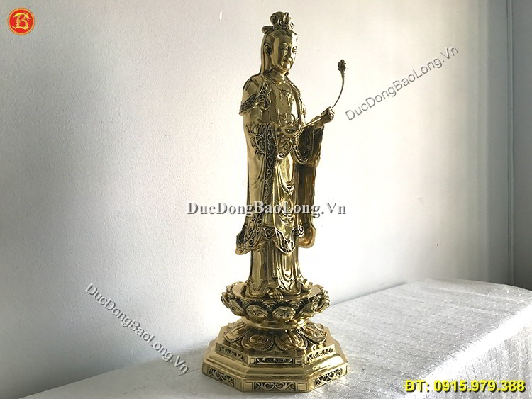 Tượng Đồng Phật Bà Đứng Trên Đài Sen 61cm