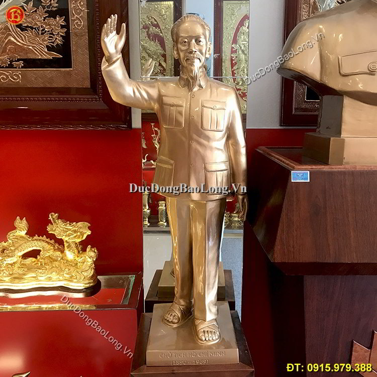 Tượng Bác Hồ Đứng Vẫy Tay Bằng Đồng 81cm