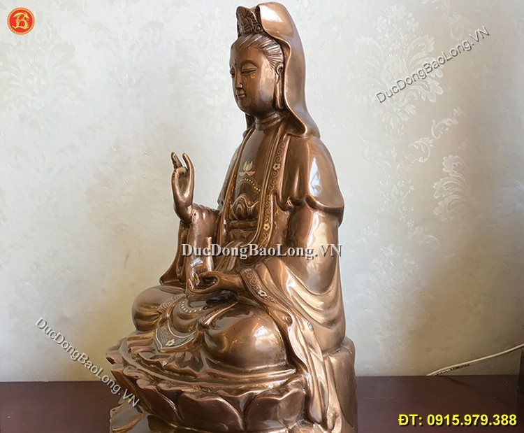 Tượng Đồng Phật Quan Âm Khảm Tam Khí 39cm