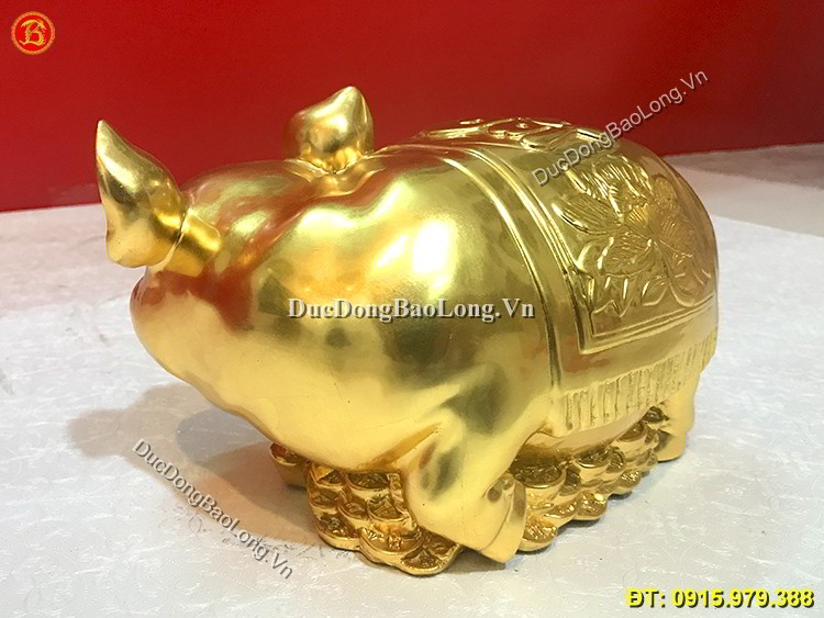 Tượng Lợn Bằng Đồng Dát Vàng 9999 Dài 25cm