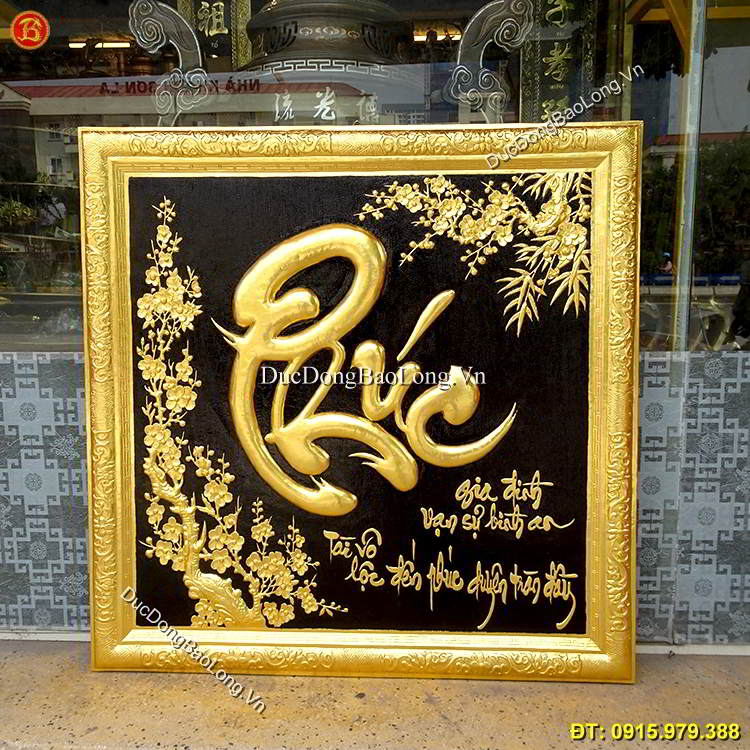 Tranh Chữ Phúc Dát Vàng Khung Đồng 81cm