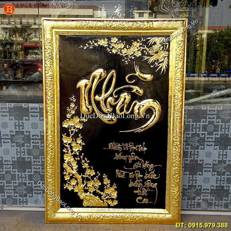 Tranh Chữ Nhẫn Mạ Vàng 24k Khung Đồng 88cm