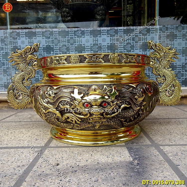 Bát Hương Đồng Tai Rồng Vàng ĐK 40cm
