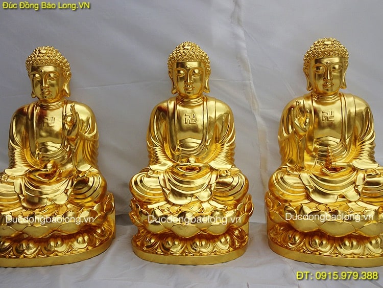 Tượng Tam Thế Phật Dát Vàng 9999 cao 58cm