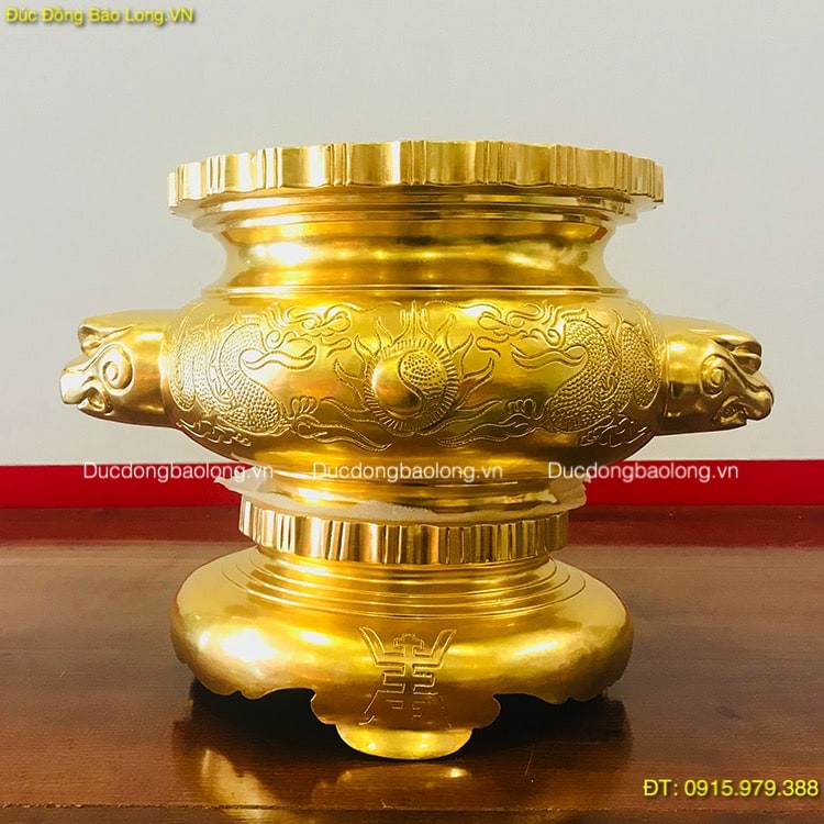Lư Hương Thờ Cúng Dát Vàng 9999 ĐK 29cm