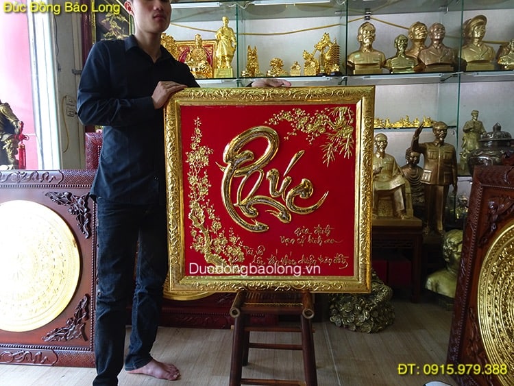 Chữ Phúc Thư Pháp Mạ Vàng 24k vuông 81cm