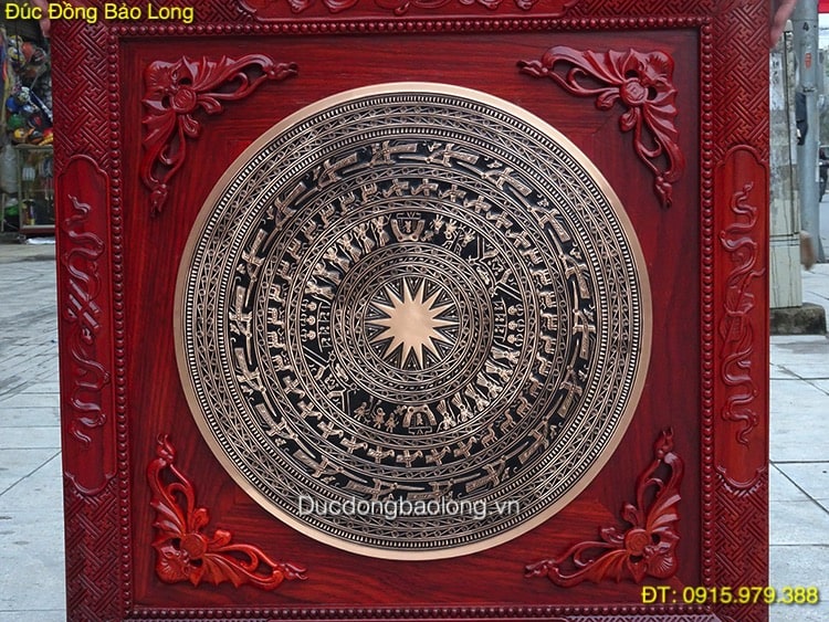 Tranh Mặt Trống Đồng 60cm, khung gỗ Hương