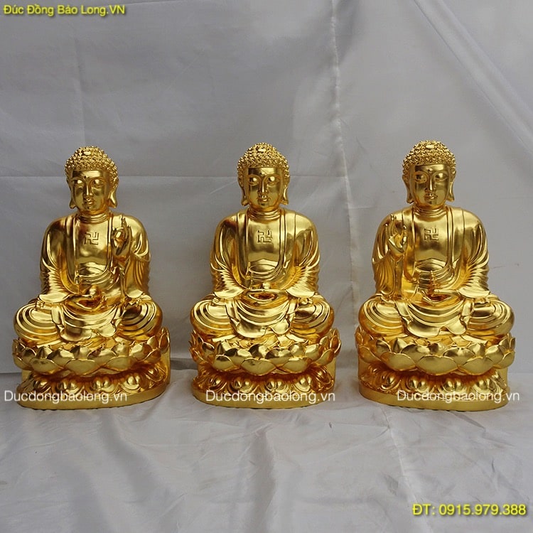Tượng Tam Thế Phật Dát Vàng 9999 cao 58cm