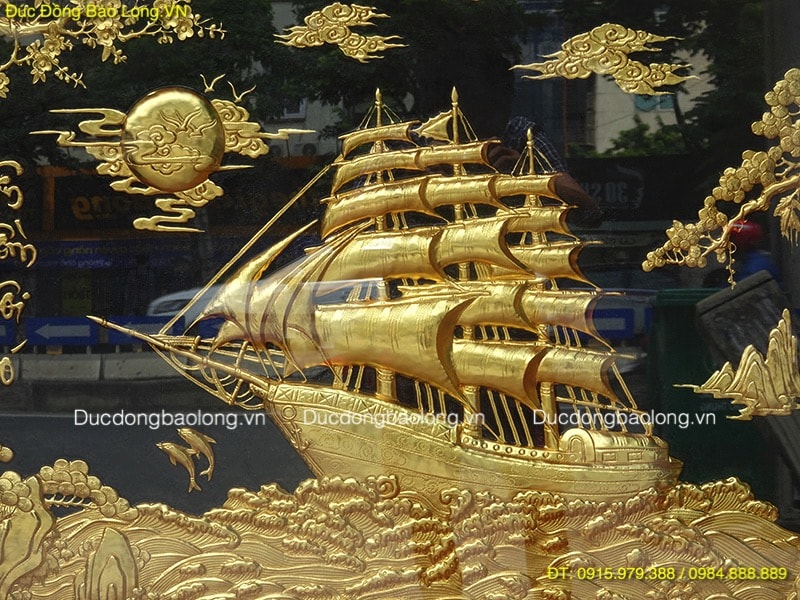 tranh Thuyền Buồm bằng đồng Mạ vàng 1m47