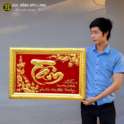 Tranh Chữ Tâm Tiếng Việt Bằng Đồng 81cm Mạ Vàng 24k