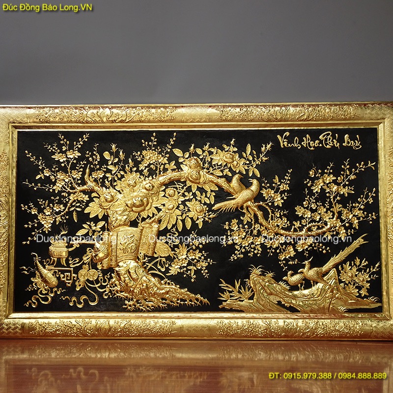 Bức Tranh Vinh Hoa Phú Quý 1m55 Khung Liền Đồng Mạ Vàng 24k