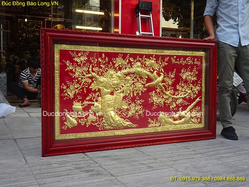 Tranh Vinh Hoa Phú Quý mạ vàng, nền màu đỏ 1m55