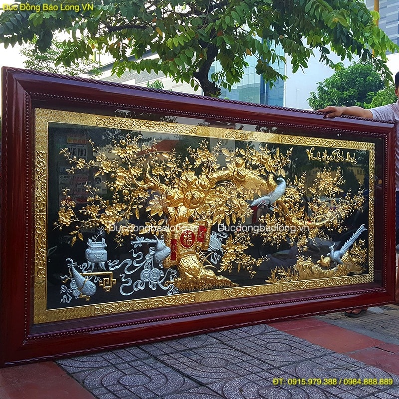 Tranh Vinh Hoa Phú Quý Mạ Vàng Bạc dài 2m62