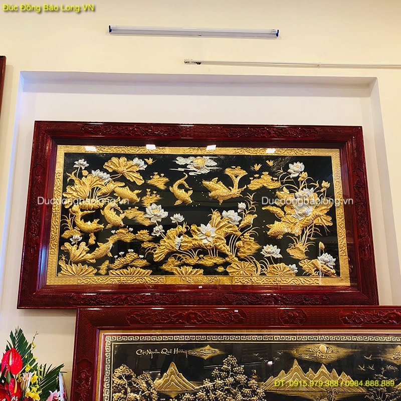Tranh Cửu Ngư Hoa Sen 2m31 mạ Vàng dát Bạc