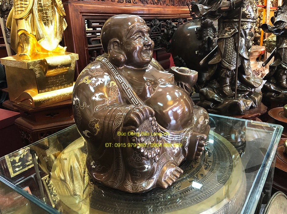 Tượng Phật Di Lặc bằng đồng khảm tam khí