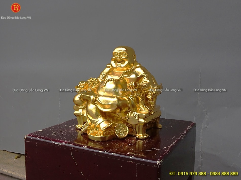 Tượng Phật Di Lặc Ngồi Ngai 35cm Dát Vàng 9999