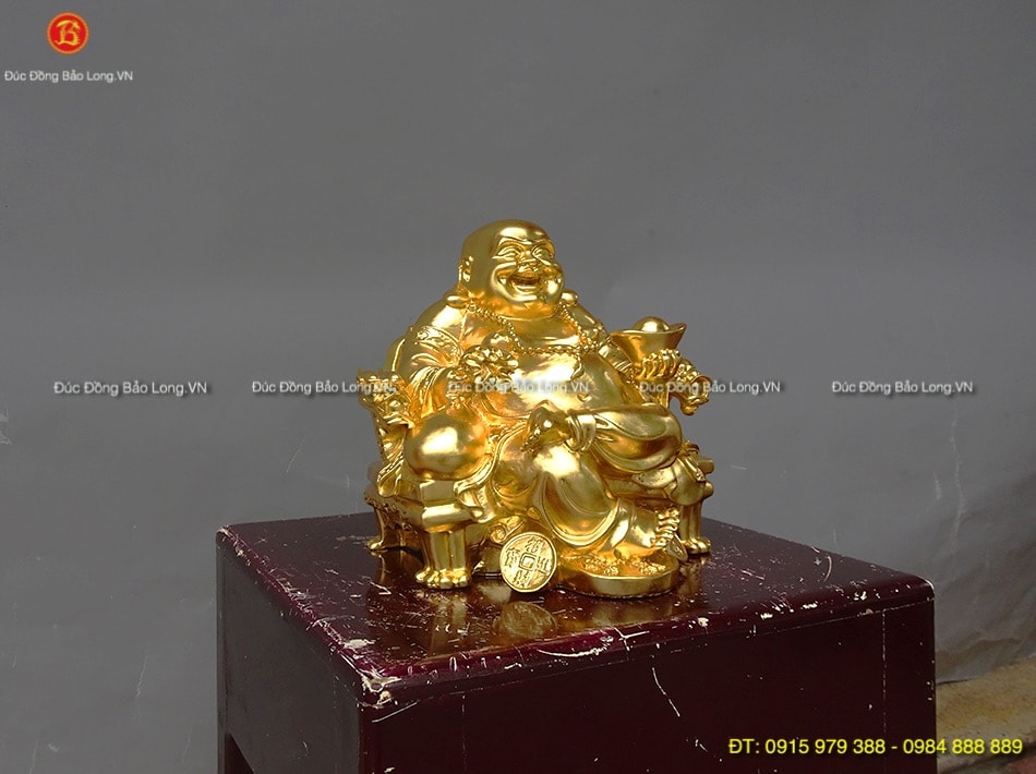 Tượng Phật Di Lặc Ngồi Ngai 35cm Dát Vàng 9999