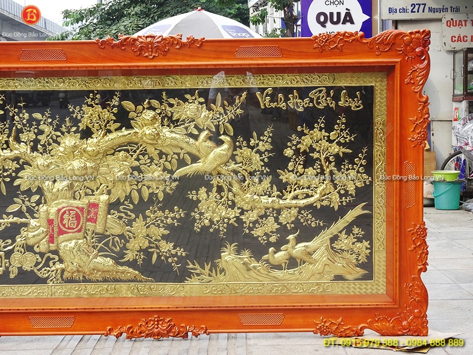 Tranh Vinh Hoa Phú Quý khung gỗ Gõ 2m37