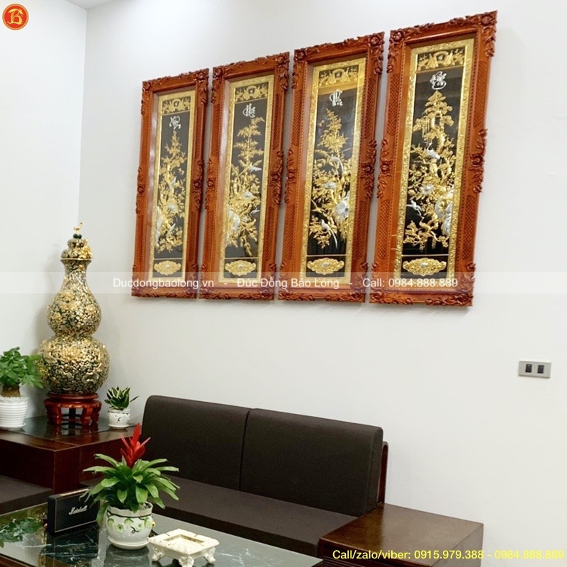Tranh Tứ Quý Mạ Vàng 24k cao 1m27 treo ở Bắc Giang