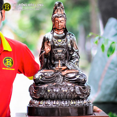 Tượng Phật Bà Quan Âm Khảm Tam Khí 61cm Điểm Vàng