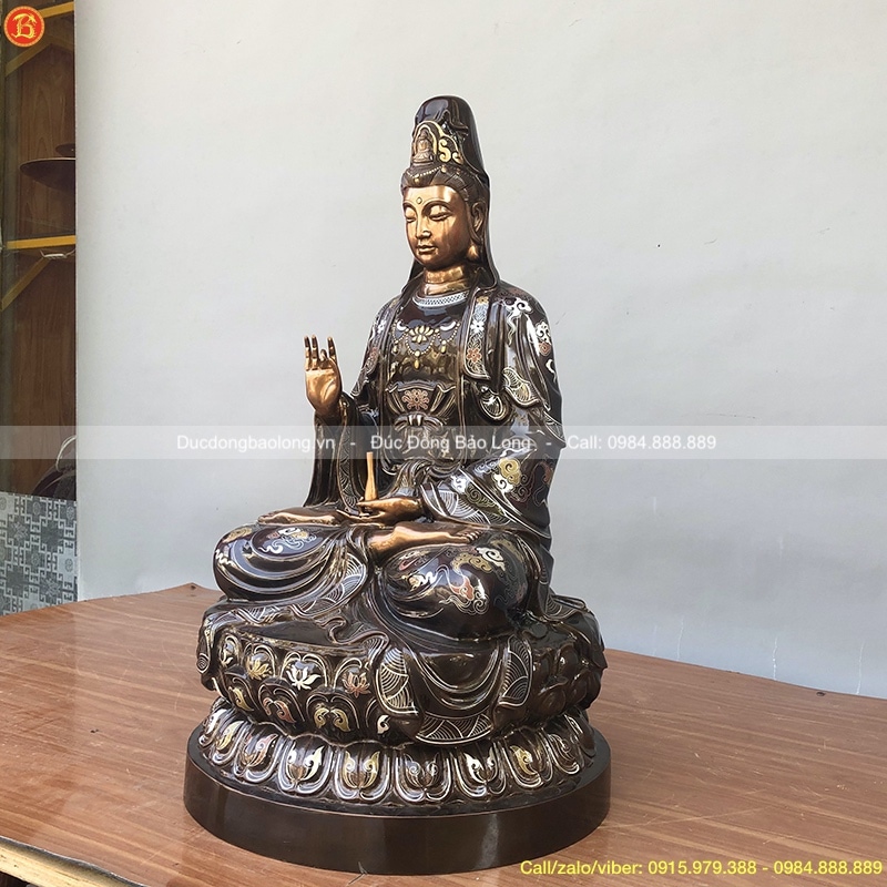 Tượng Phật Bà bằng đồng 61cm khảm tam khí