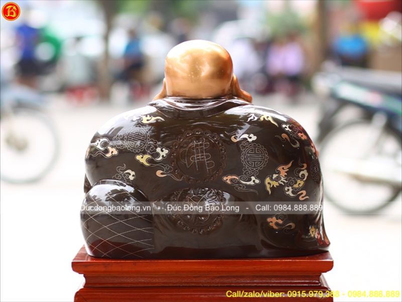Tượng Phật Di Lặc Đồng Đỏ Khảm Tam Khí cao 35cm