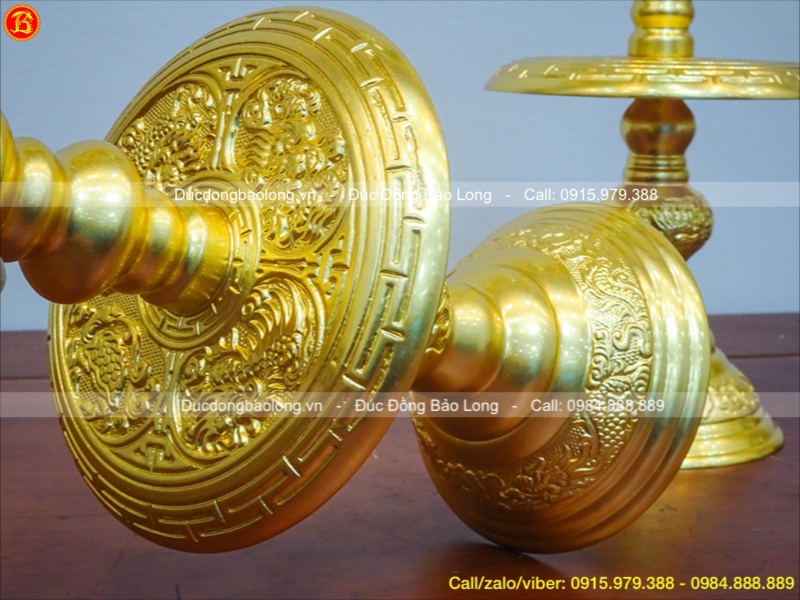 Chân Nến Thờ Bằng Đồng Dát Vàng Cao 30cm