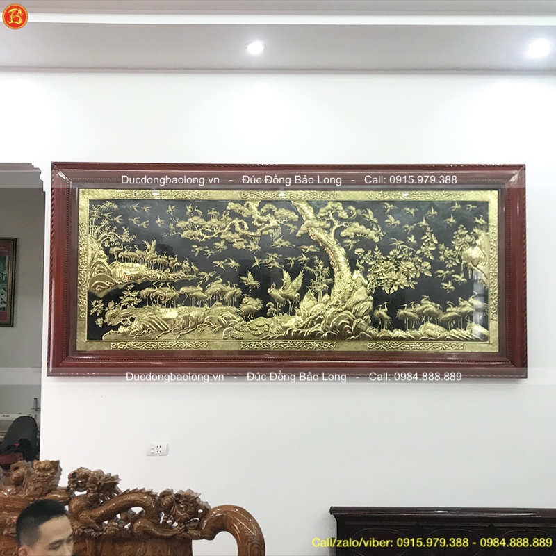 Tranh Bách Hạc Quần Tùng Bằng Đồng 2m81 Khách Phú Thọ