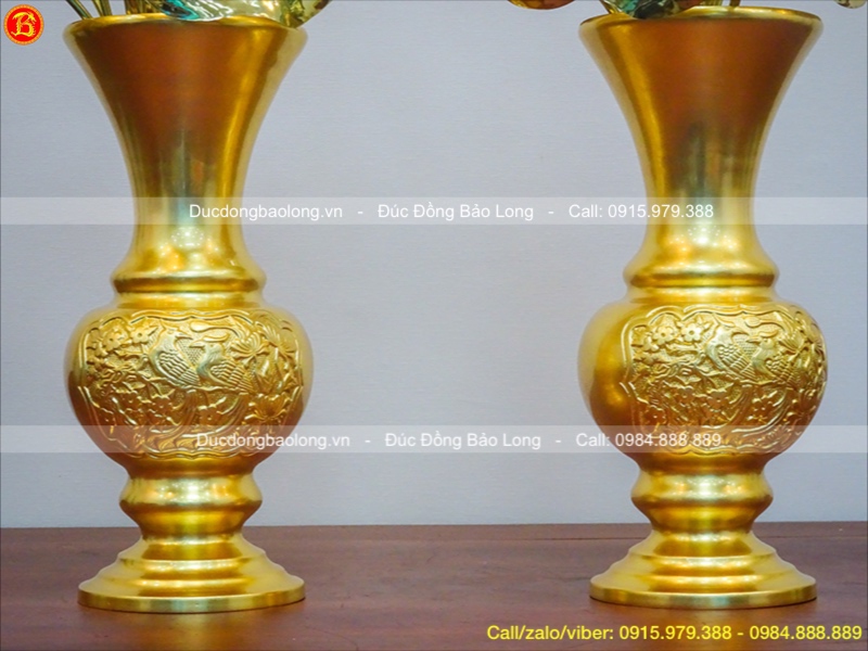 Lọ Hoa Bằng Đồng Dát Vàng Cao 33cm