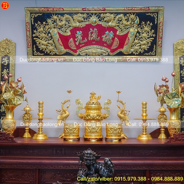 Bộ Đồ thờ đầy đủ bằng đồng dát vàng 9999 cao 60cm