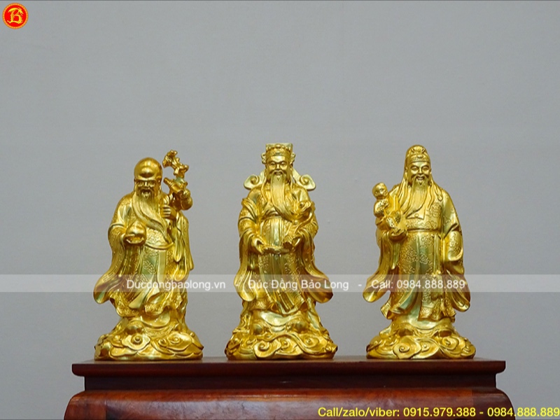 Tượng Tam Đa Phúc – Lộc – Thọ dát vàng 9999 cao 33cm (mẫu mới)