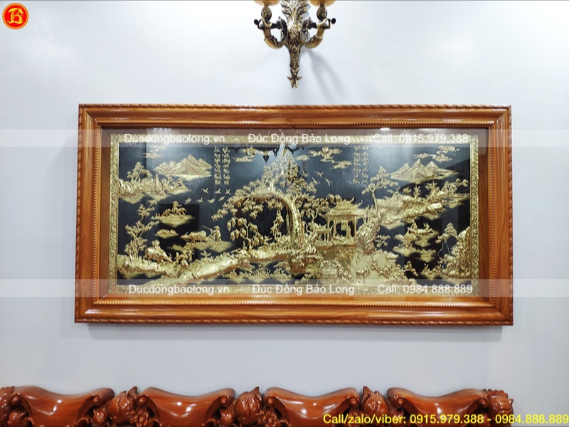 Tranh Đồng Quê khung gỗ gõ 1m76 x 89cm cho khách Tp.HCM