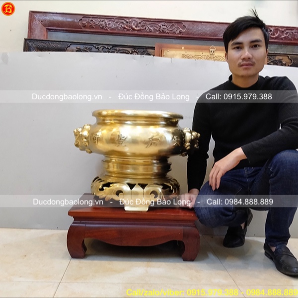Lư hương thờ Tai Voi bằng đồng Catut ĐK 40cm