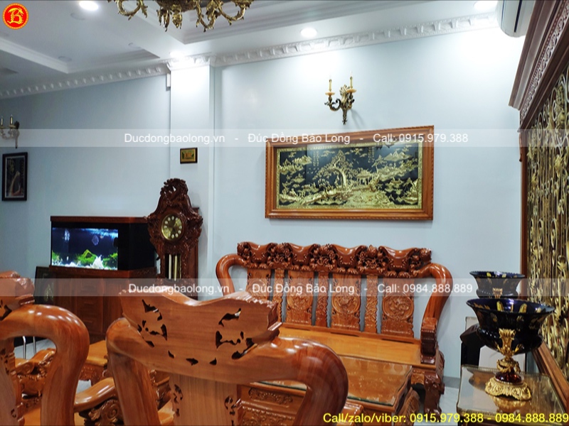 Tranh Đồng Quê khung gỗ gõ 1m76 x 89cm cho khách Tp.HCM