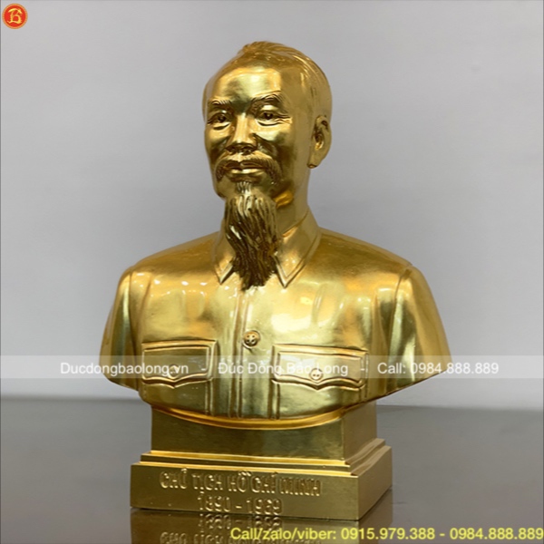 Đúc tượng Bác Hồ bán thân dát vàng cao 30cm