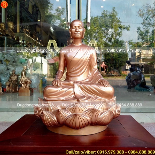 Tượng Phật Hoàng ngồi đài sen bằng đồng đỏ 42cm