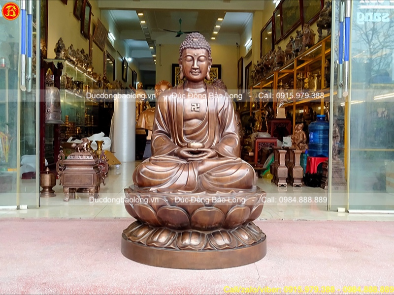 Tượng Phật A Di Đà bằng đồng đỏ cao 1m07