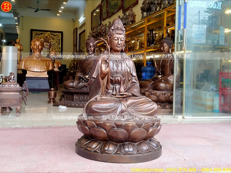 Tượng Phật Bà Quan Âm bằng đồng đỏ cao 89cm
